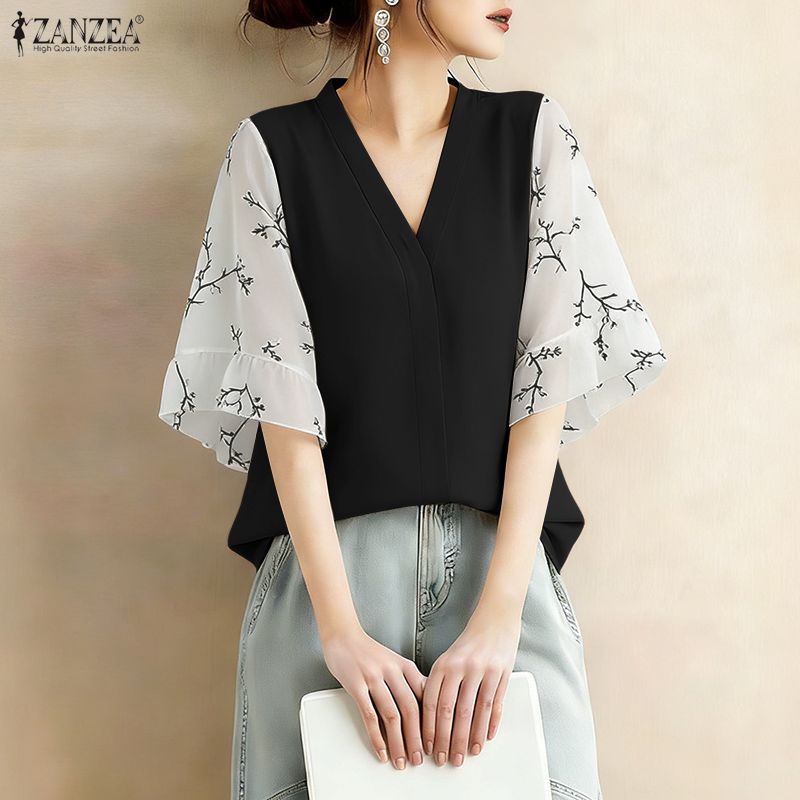 Silk Blouse Button - 2026 Summer Floral Patchwork Blouse ZANZEA