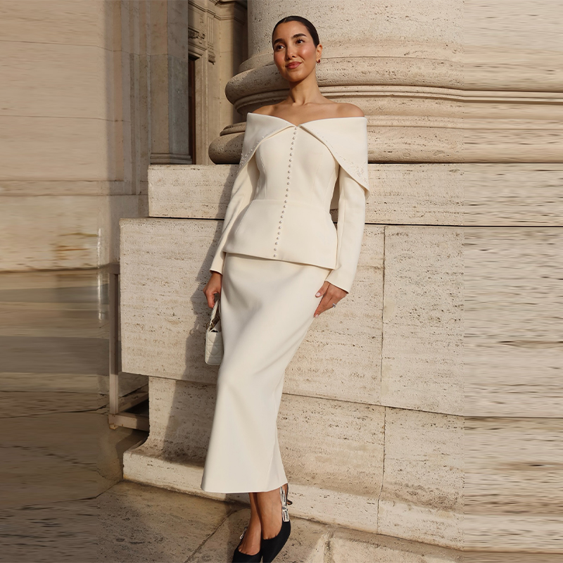 Women Formal Office Wear Tops - Elegant French White Peplum Two Piece