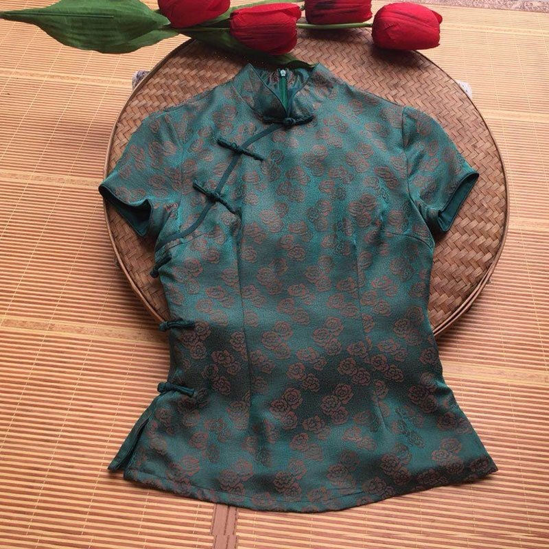 Silk Blouse Button - Chinese Style Chiffon Shirt Stand Collar
