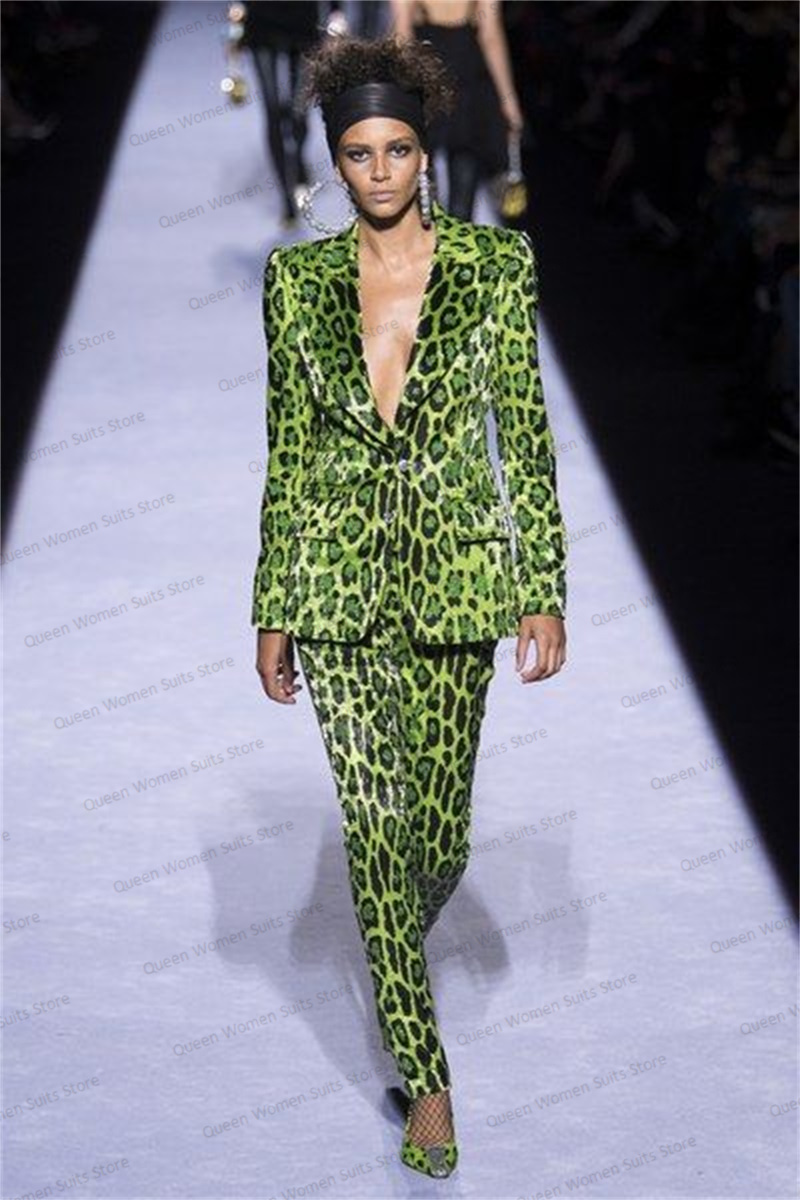 Sequins Leopard Women Suit Set - Women'S Formal Wear Pants Suit incelemesi ve fiyatı