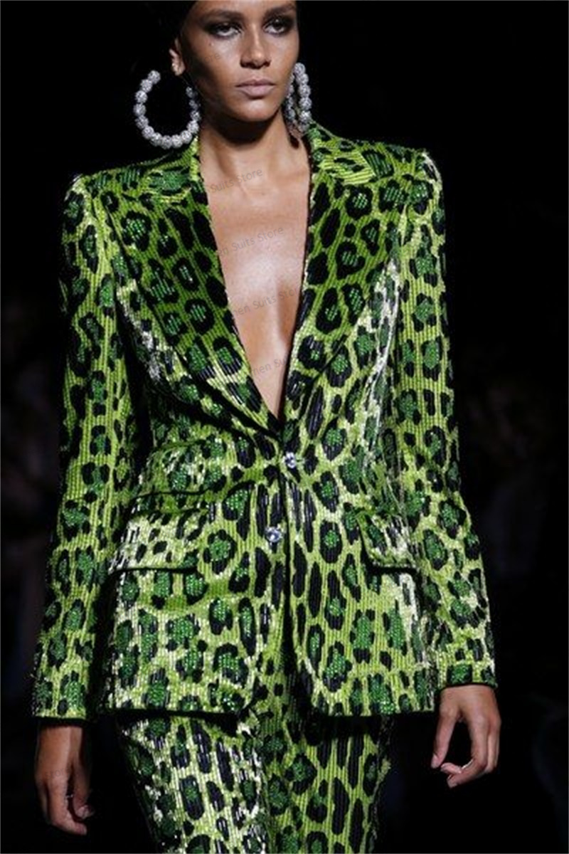 Sequins Leopard Women Suit Set - Women'S Formal Wear Pants Suit incelemesi ve fiyatı