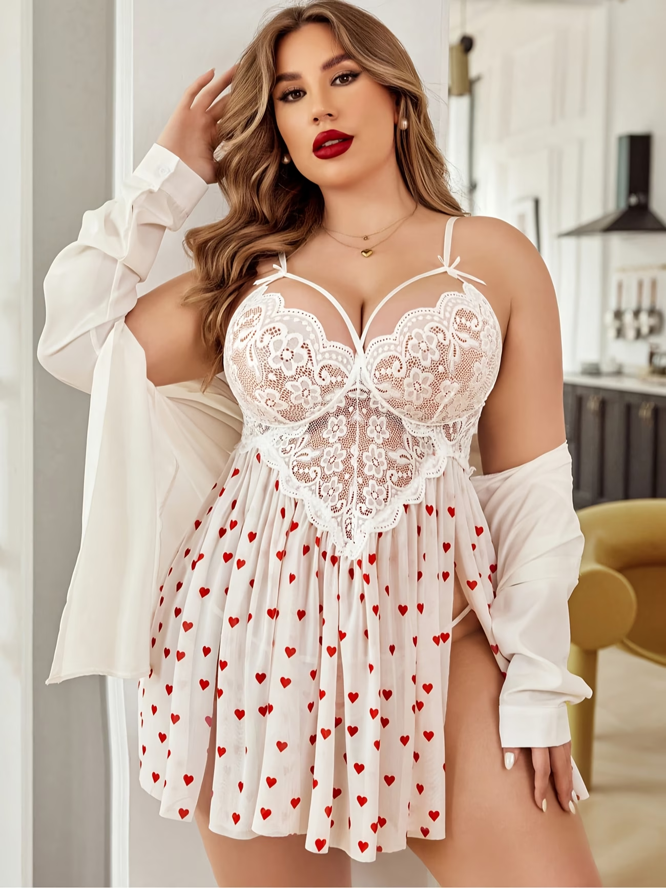 Plus Size Lace Babydoll Linger - Shift Dress Sleeveless incelemesi ve fiyatı