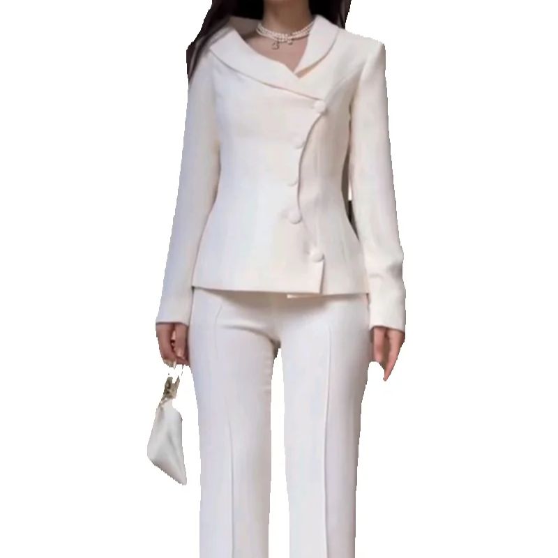 White Women Suits Set 2 Piece  - Women'S Formal Wear Pants Suit incelemesi ve fiyatı