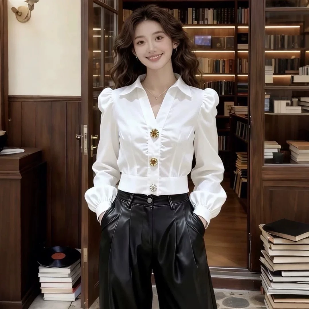 Elegant White Shirt V Neck Blo - Women Formal Office Wear Tops incelemesi ve fiyatı