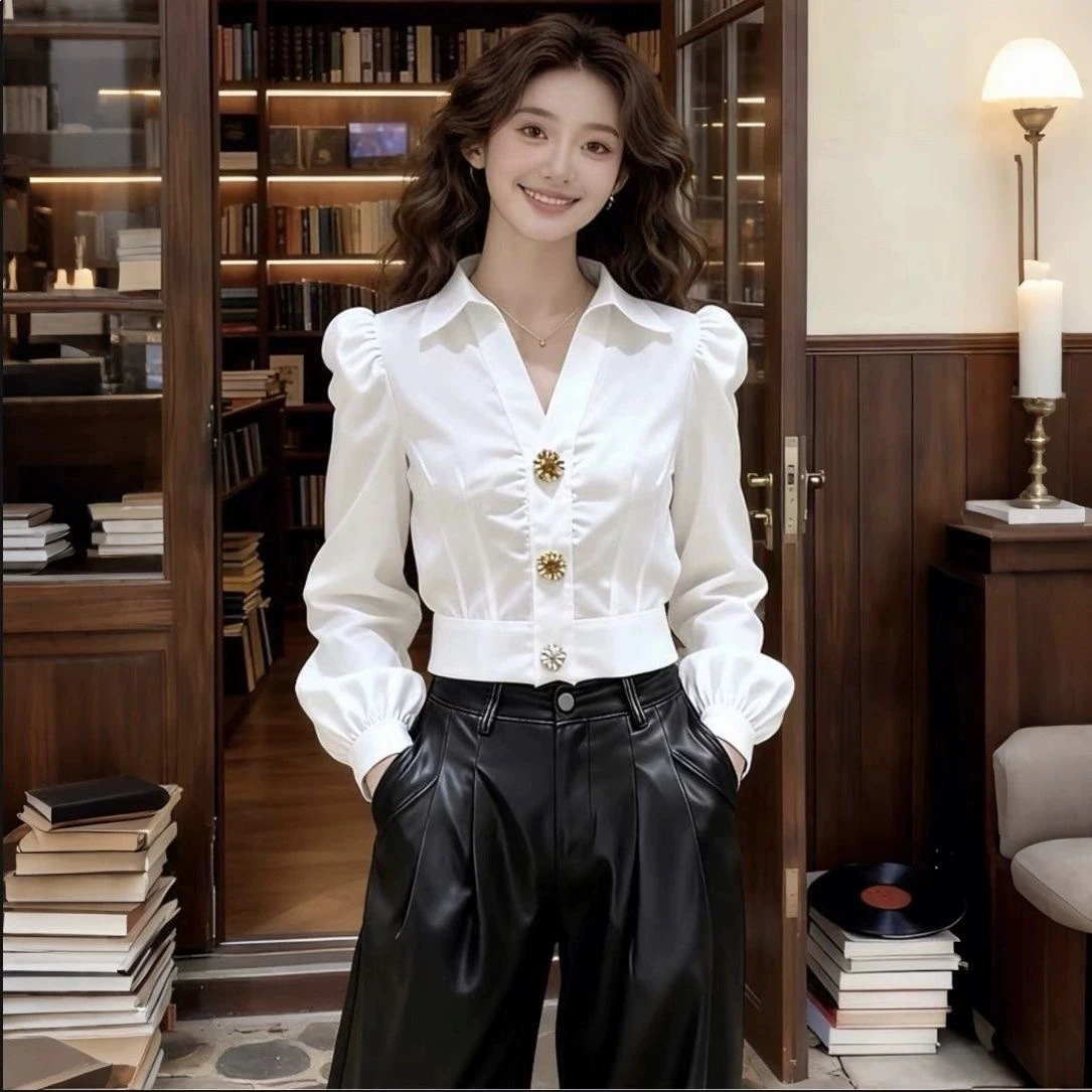 Elegant White Shirt V Neck Blo - Women Formal Office Wear Tops incelemesi ve fiyatı