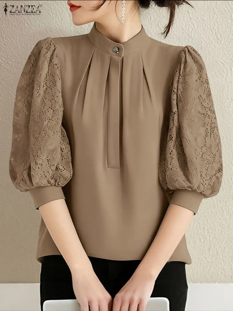 2025 ZANZEA Summer Lace Patchw - Silk Blouse Button incelemesi ve fiyatı