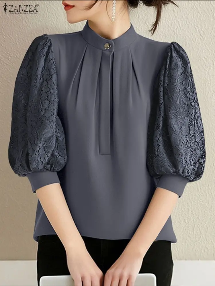 2025 ZANZEA Summer Lace Patchw - Silk Blouse Button incelemesi ve fiyatı