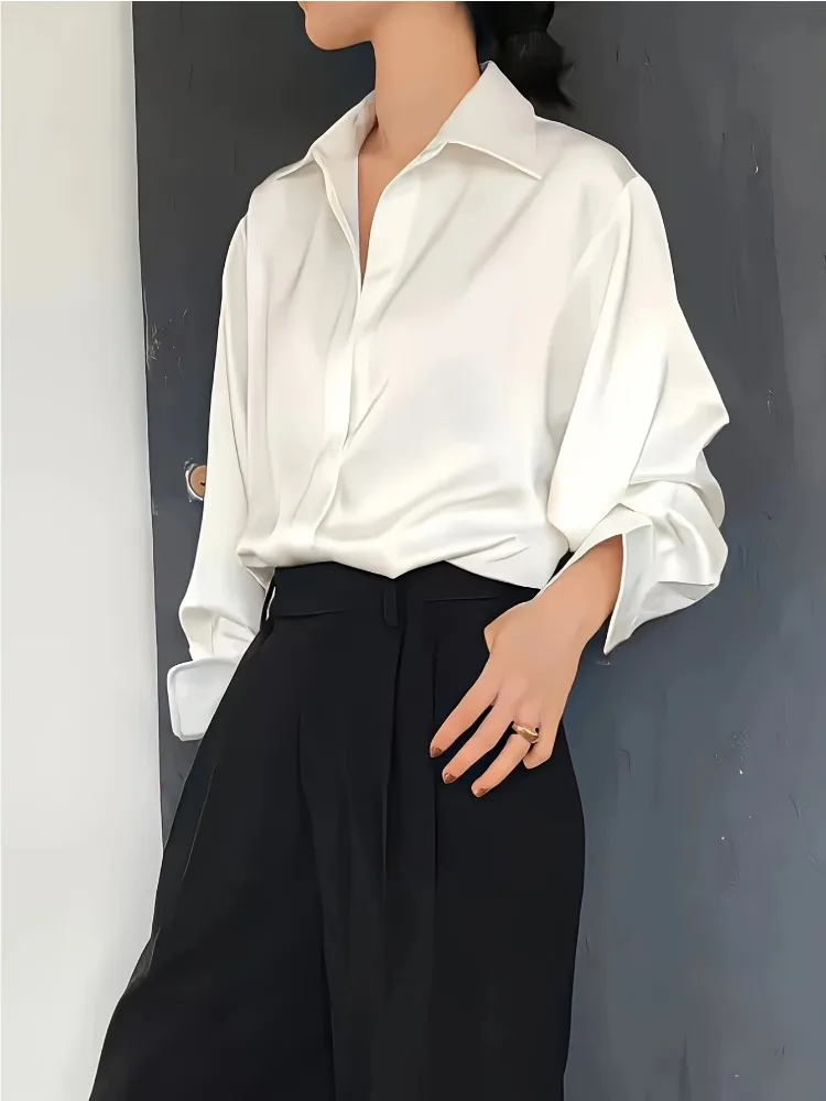Plus Size Casual Women Silk Sh - Silk Blouse Button incelemesi ve fiyatı