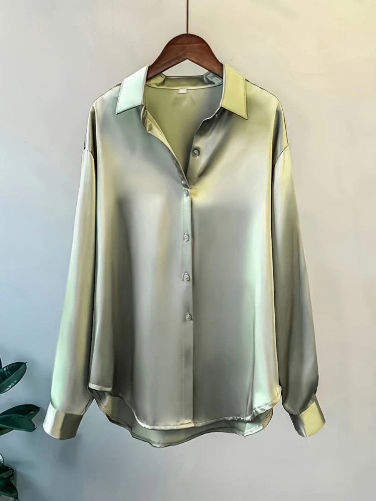 Plus Size Loose Casual Women S - Silk Blouse Button incelemesi ve fiyatı