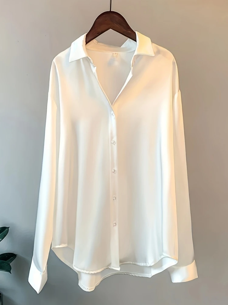 Plus Size Loose Casual Women S - Silk Blouse Button incelemesi ve fiyatı