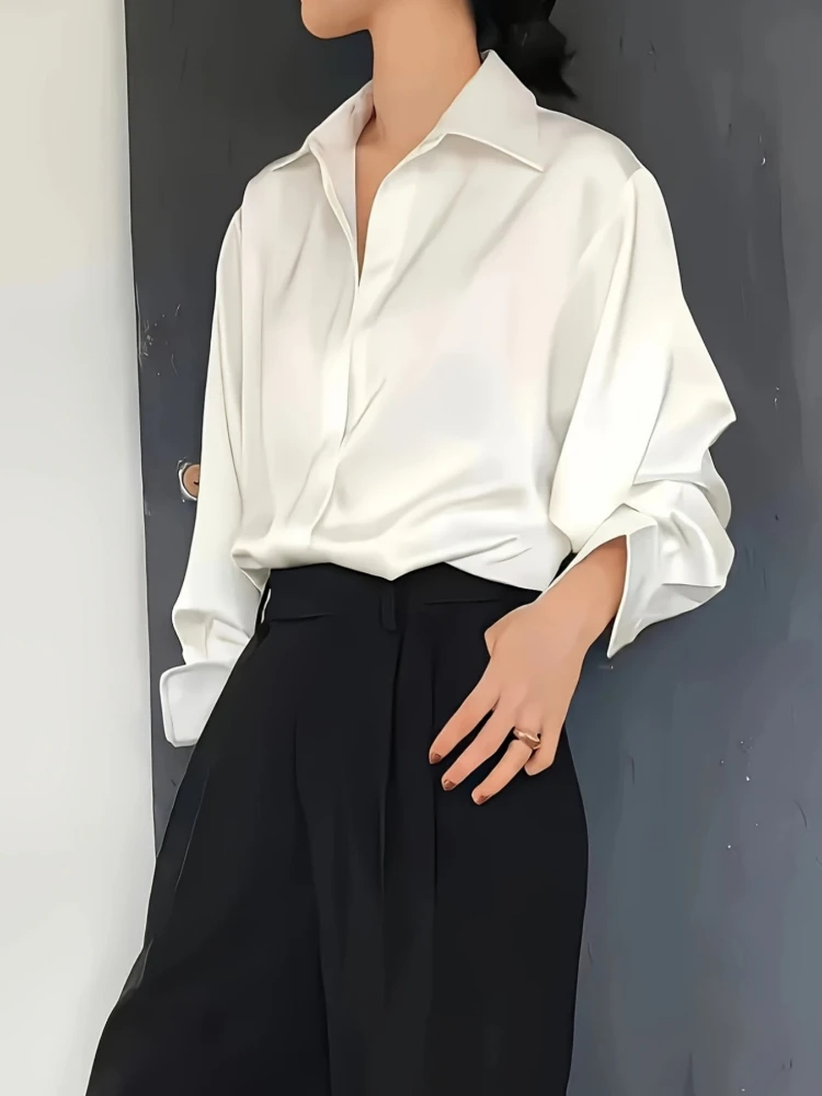 Plus Size Loose Casual Women S - Silk Blouse Button incelemesi ve fiyatı