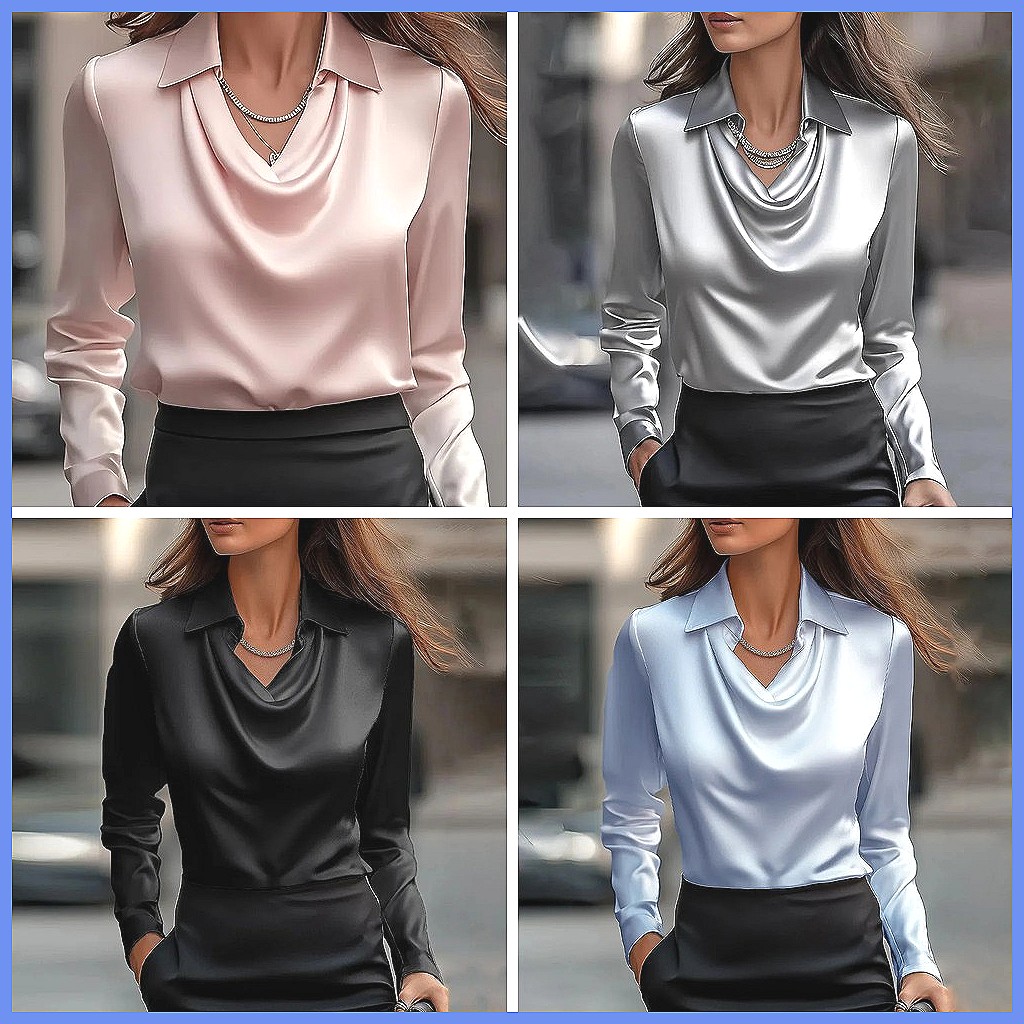 Vintage Satin Blouse Women Lon - Silk Blouse Button incelemesi ve fiyatı