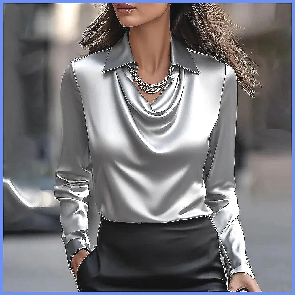 Vintage Satin Blouse Women Lon - Silk Blouse Button incelemesi ve fiyatı