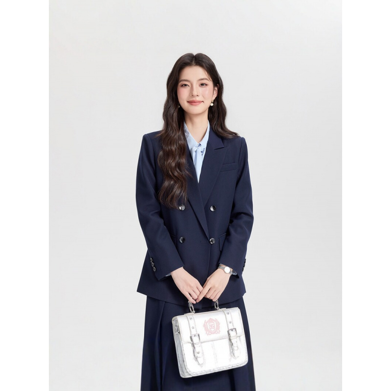 Navy blue double-breasted wome - Women Formal Wear Korean incelemesi ve fiyatı
