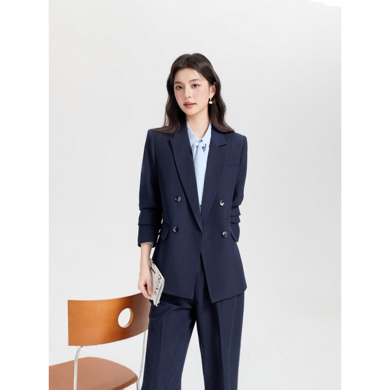 Navy blue double-breasted wome - Women Formal Wear Korean incelemesi ve fiyatı