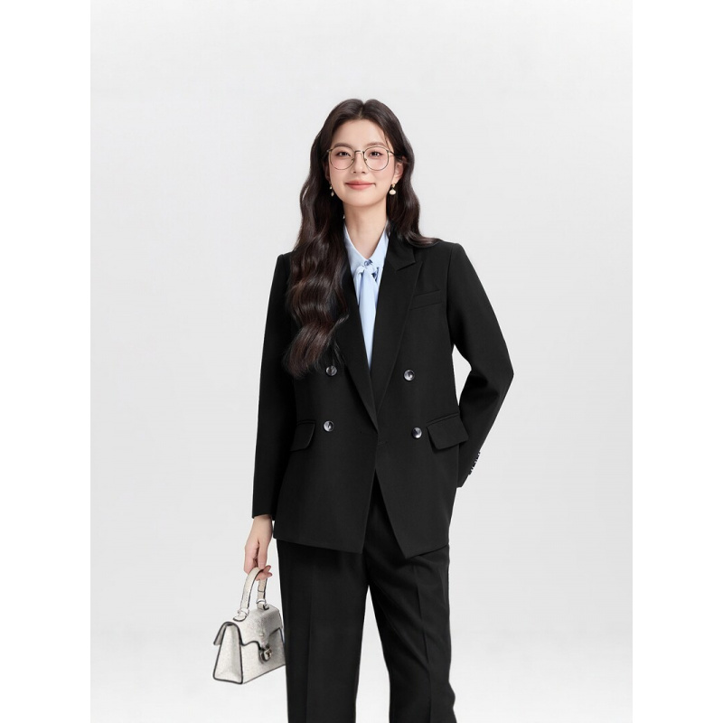 Navy blue double-breasted wome - Women Formal Wear Korean incelemesi ve fiyatı