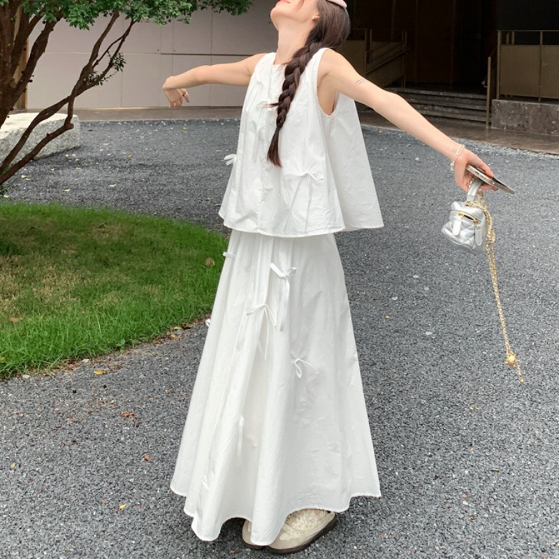 White Dress Sets for Women Bow - Shift Dress Sleeveless incelemesi ve fiyatı